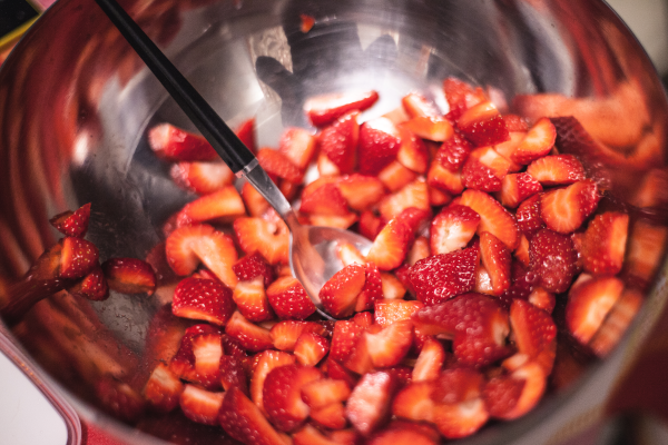 Diced strawberries in a silver bowl from Pixel.la Free Stock Photos