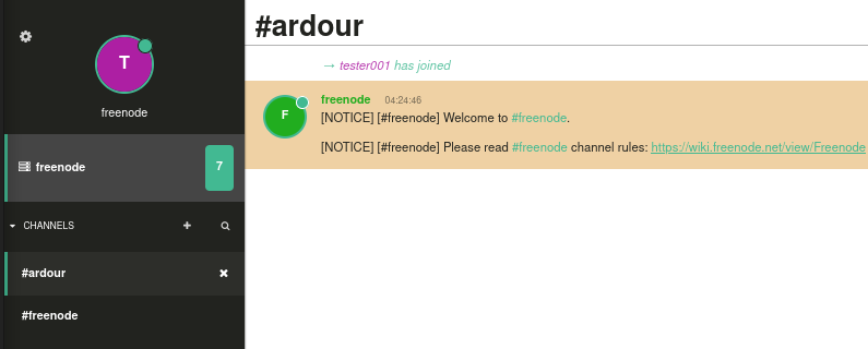 Ardour channel in KiwiIRC 