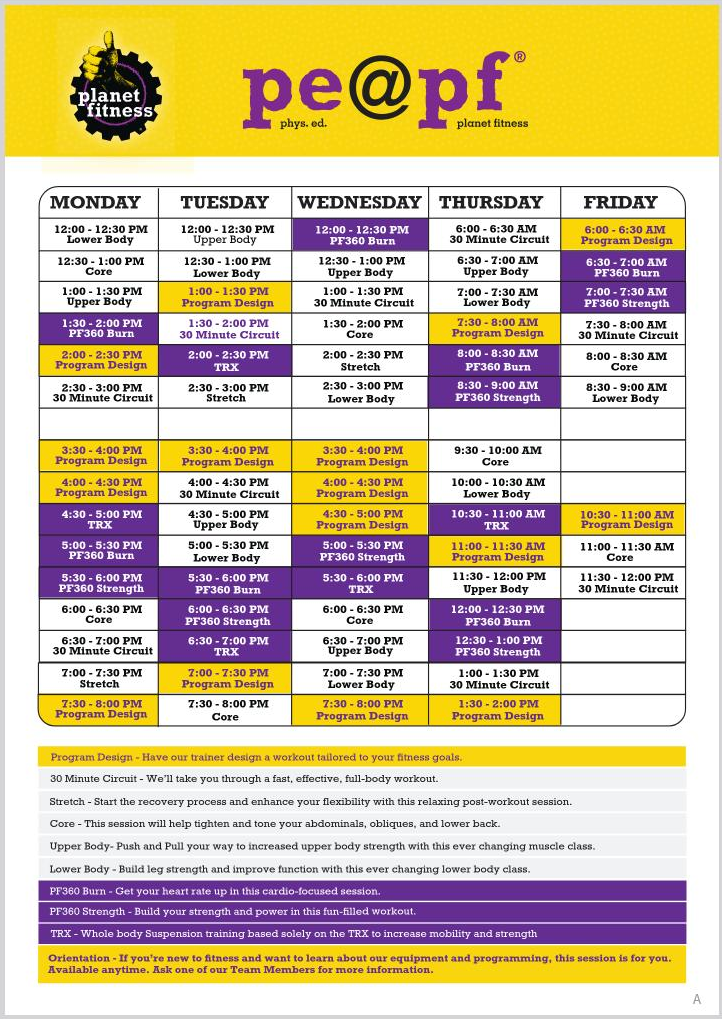 Old example of a Planet Fitness trainer schedule