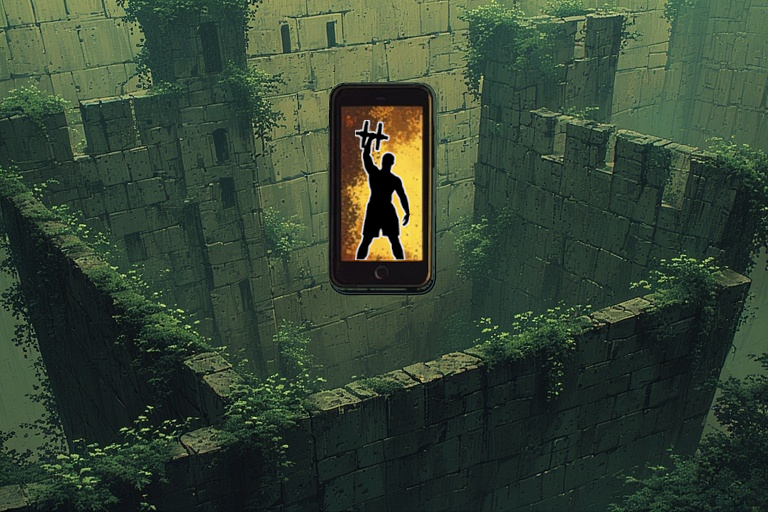 Smartphone hovering over a walled garden